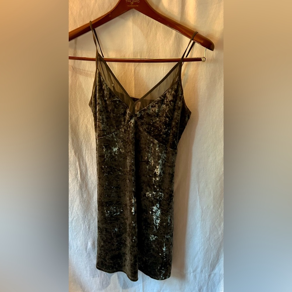 Xhilaration Womens S Gray Velvet Slip Dress Sheer V-Neck Tank Skater Mini Y2K 90